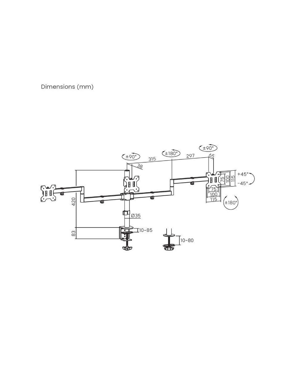 Soporte de Mesa para 3 Monitores Aisens DT27TSR-281/ Giratorio/ Inclinable/ hasta 10kg