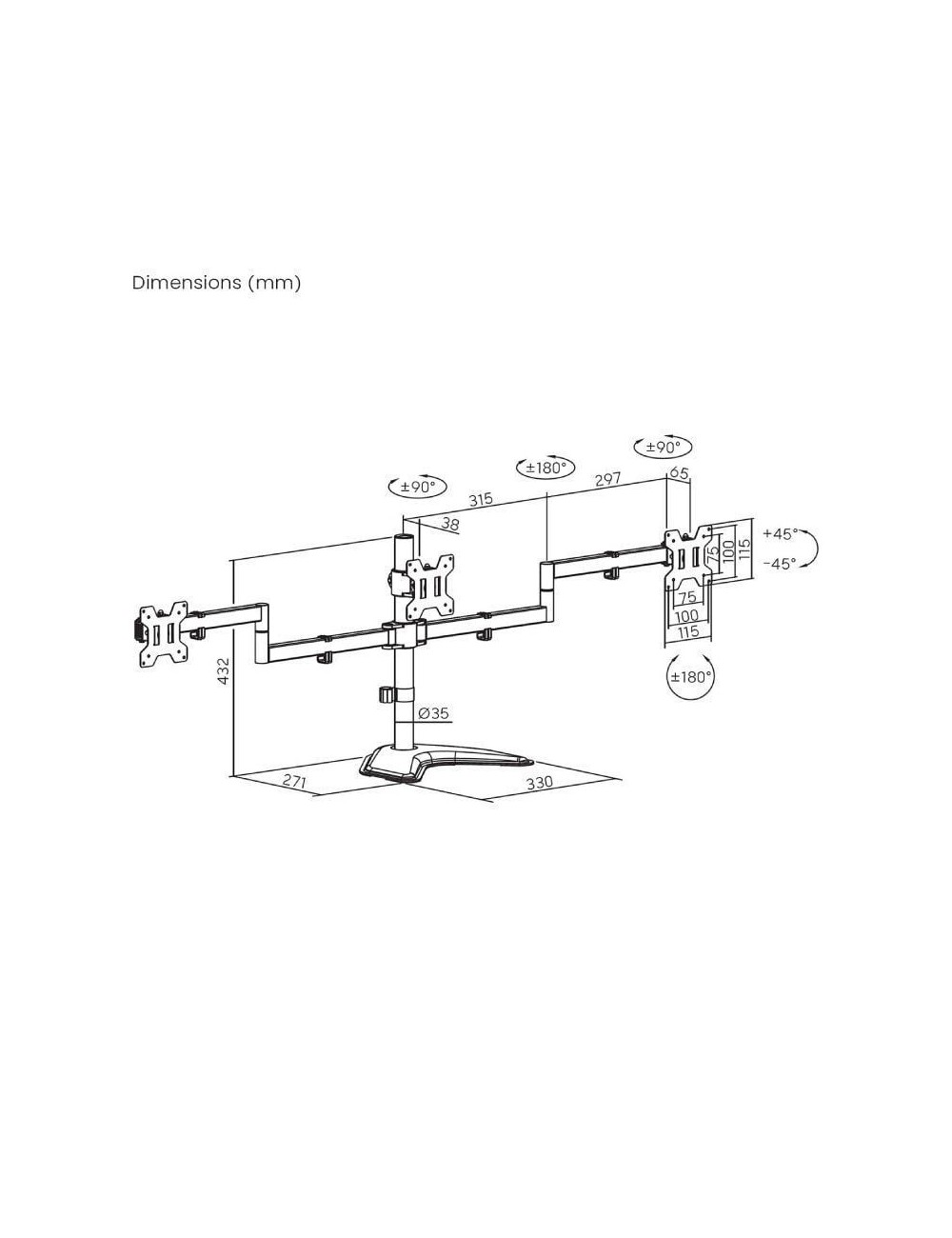 Soporte de Sobremesa para 3 Monitores Aisens DT27TSR-287/ Giratorio/ Inclinable/ hasta 10kg