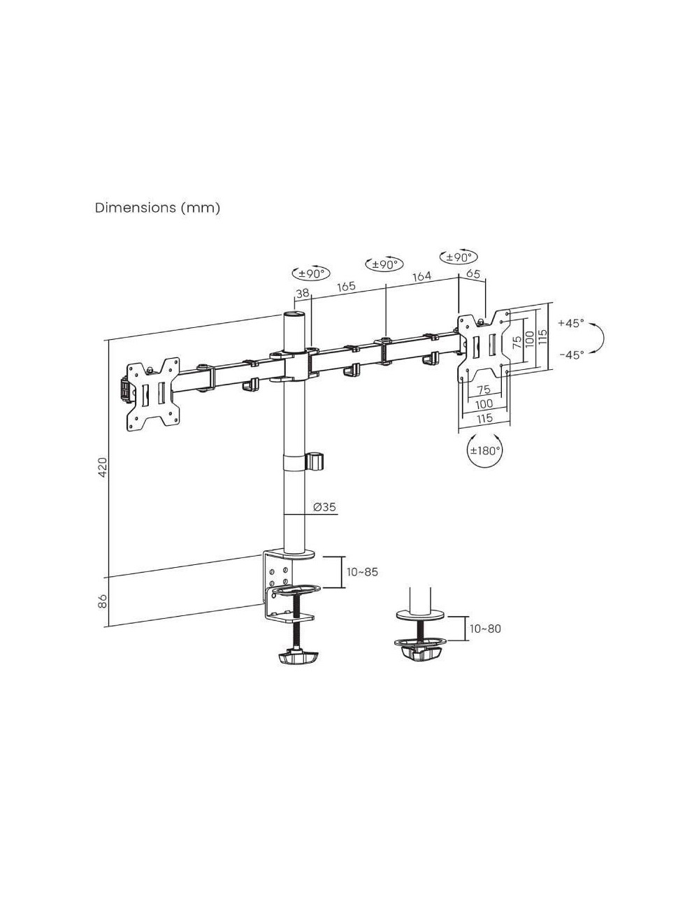 Soporte de Mesa para 2 Monitores Aisens DT32TSR-279/ Giratorio/ Inclinable/ hasta 10kg