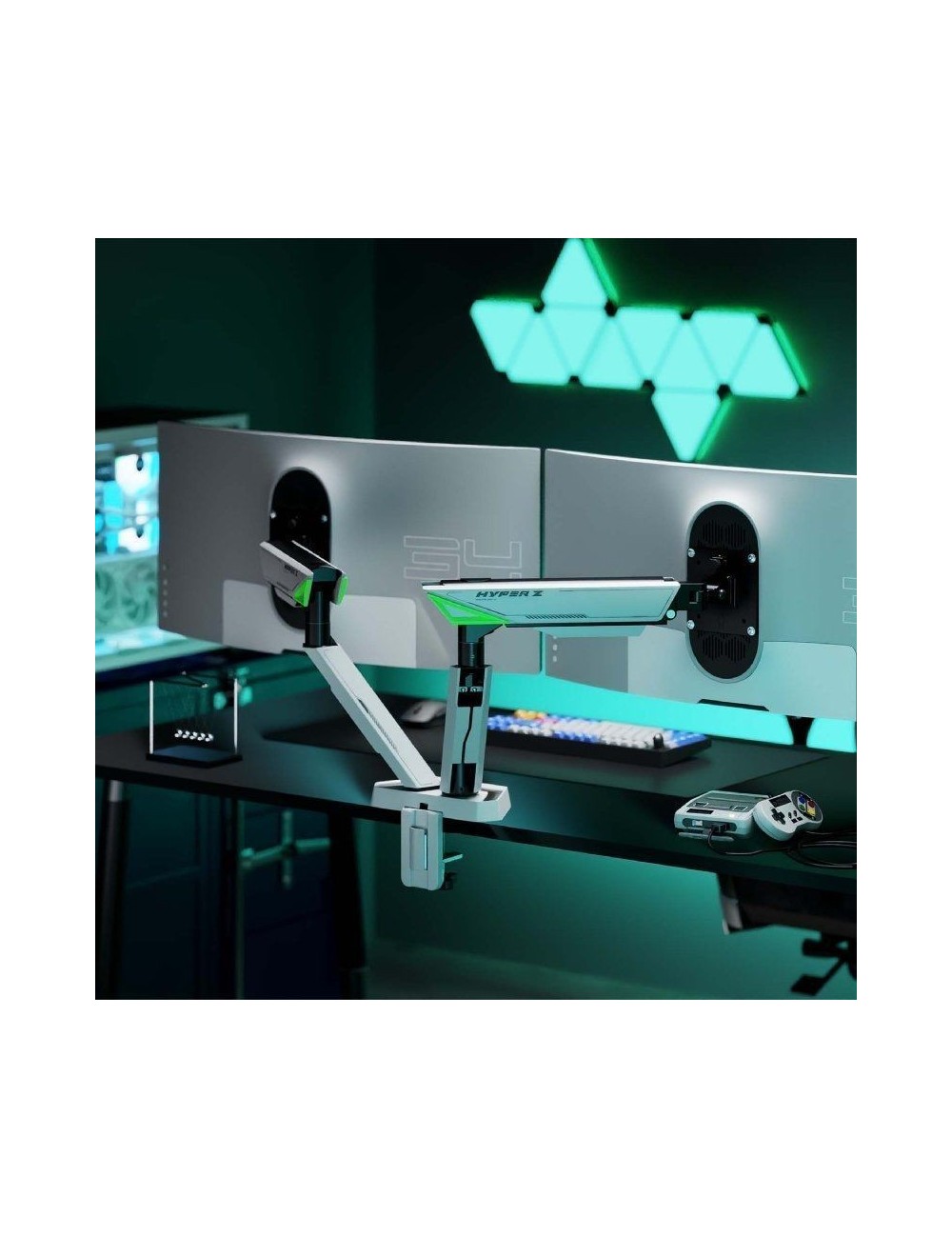 Soporte de Mesa Gaming con Contrapeso para 2 Monitores Aisens DT38TSR-345/ Giratorio/ Inclinable/ hasta 16kg