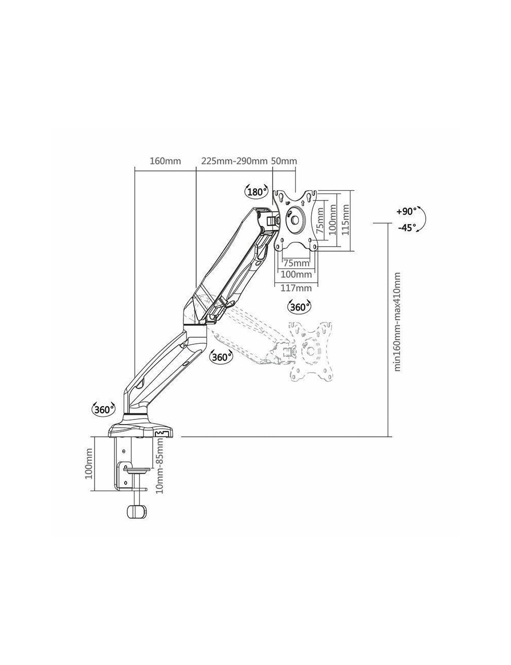 Soporte de Mesa con Contrapeso para Monitor Aisens DT27TSR-043/ Giratorio/ Inclinable/ hasta 9kg