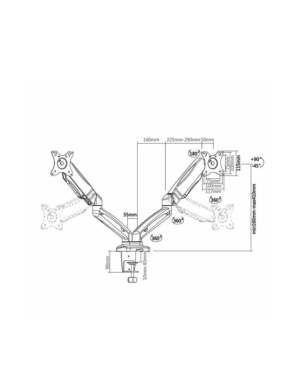 Soporte de Mesa con Contrapeso para 2 Monitores Aisens DT27TSR-045/ Giratorio/ Inclinable/ hasta 9kg