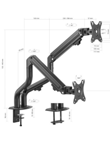 Soporte de Mesa para 2 Monitores Aisens DT32TSR-141/ Giratorio/ Inclinable/ hasta 8kg