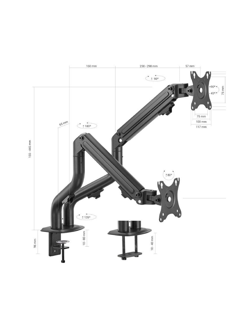 Soporte de Mesa para 2 Monitores Aisens DT32TSR-141/ Giratorio/ Inclinable/ hasta 8kg