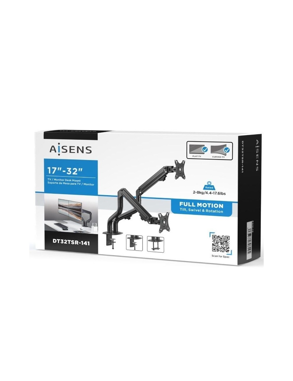 Soporte de Mesa para 2 Monitores Aisens DT32TSR-141/ Giratorio/ Inclinable/ hasta 8kg