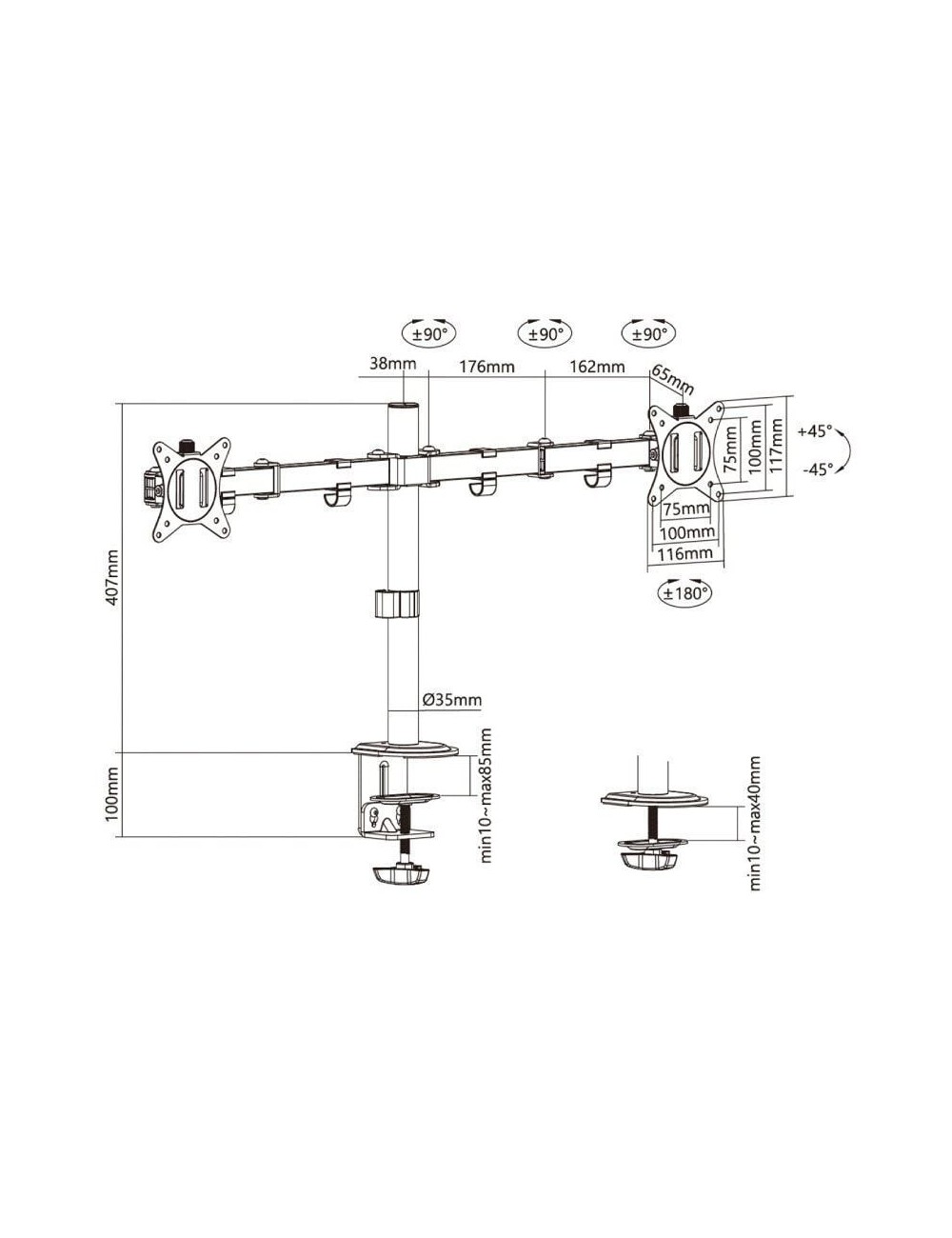 Soporte de Mesa para 2 Monitores o TV Aisens DT32TSR-149/ Giratorio/ Inclinable/ hasta 9kg