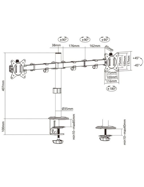 Soporte de Mesa para 2 Monitores o TV Aisens DT32TSR-149/ Giratorio/ Inclinable/ hasta 9kg