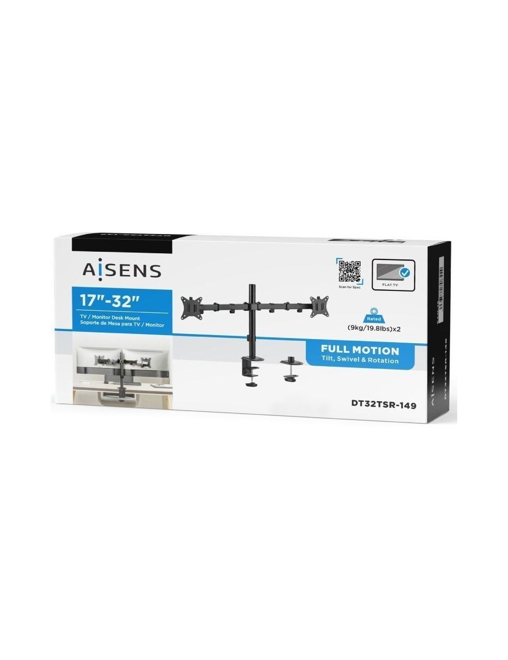 Soporte de Mesa para 2 Monitores o TV Aisens DT32TSR-149/ Giratorio/ Inclinable/ hasta 9kg