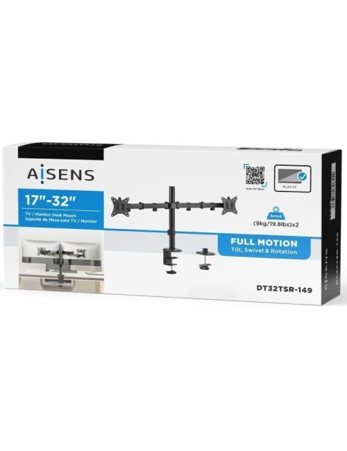 Soporte de Mesa para 2 Monitores o TV Aisens DT32TSR-149/ Giratorio/ Inclinable/ hasta 9kg