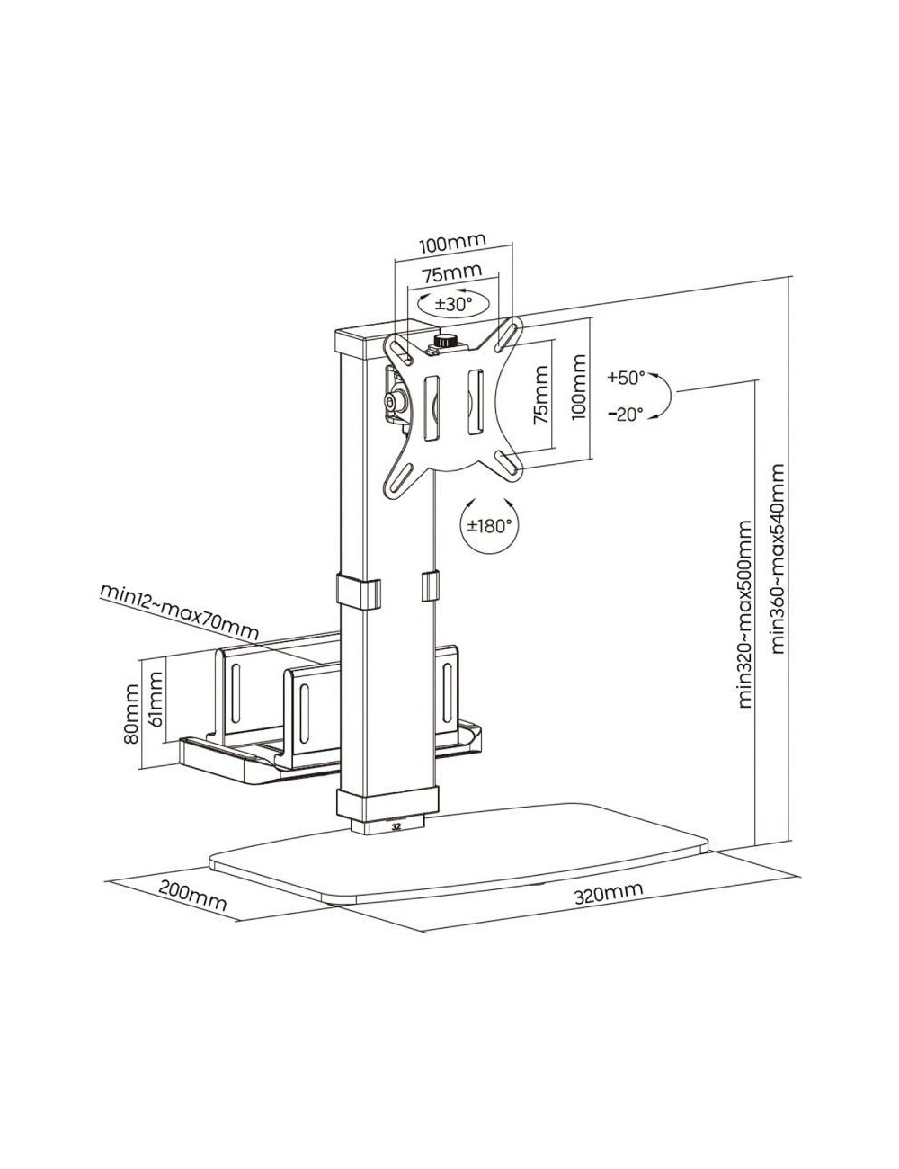 Soporte de Sobremesa para Monitor,TV y MiniPC Aisens DT32TSR-165/ Giratorio/ Inclinable/ hasta 8kg