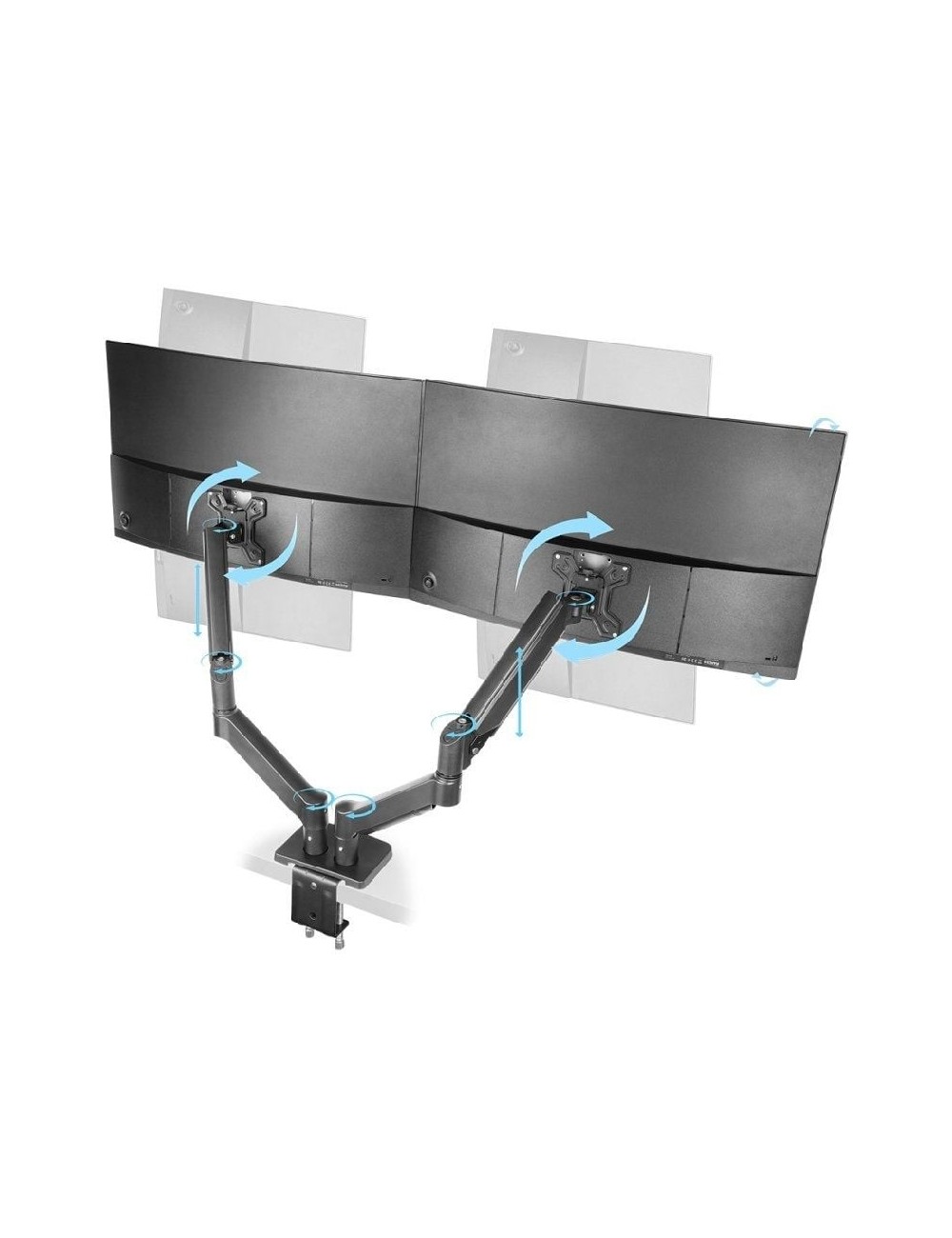 Soporte de Mesa para 2 Monitores Mars Gaming MARM-PRO2/ Giratorio/ Inclinable/ Rotatorio/ hasta 10kg