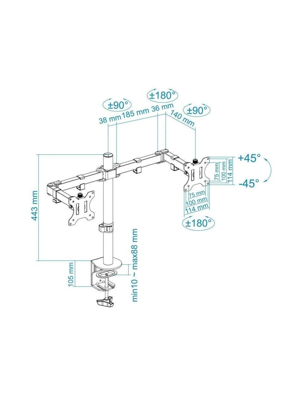 Soporte de Mesa para 2 Monitores TooQ DB1232TN-B/ Giratorio/ Inclinable/ hasta 8kg