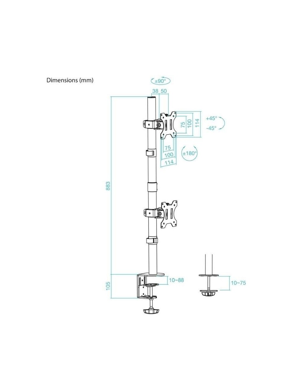Soporte de Mesa para 2 Monitores TooQ DB1233TNV-B/ Giratorio/ Inclinable/ hasta 8kg