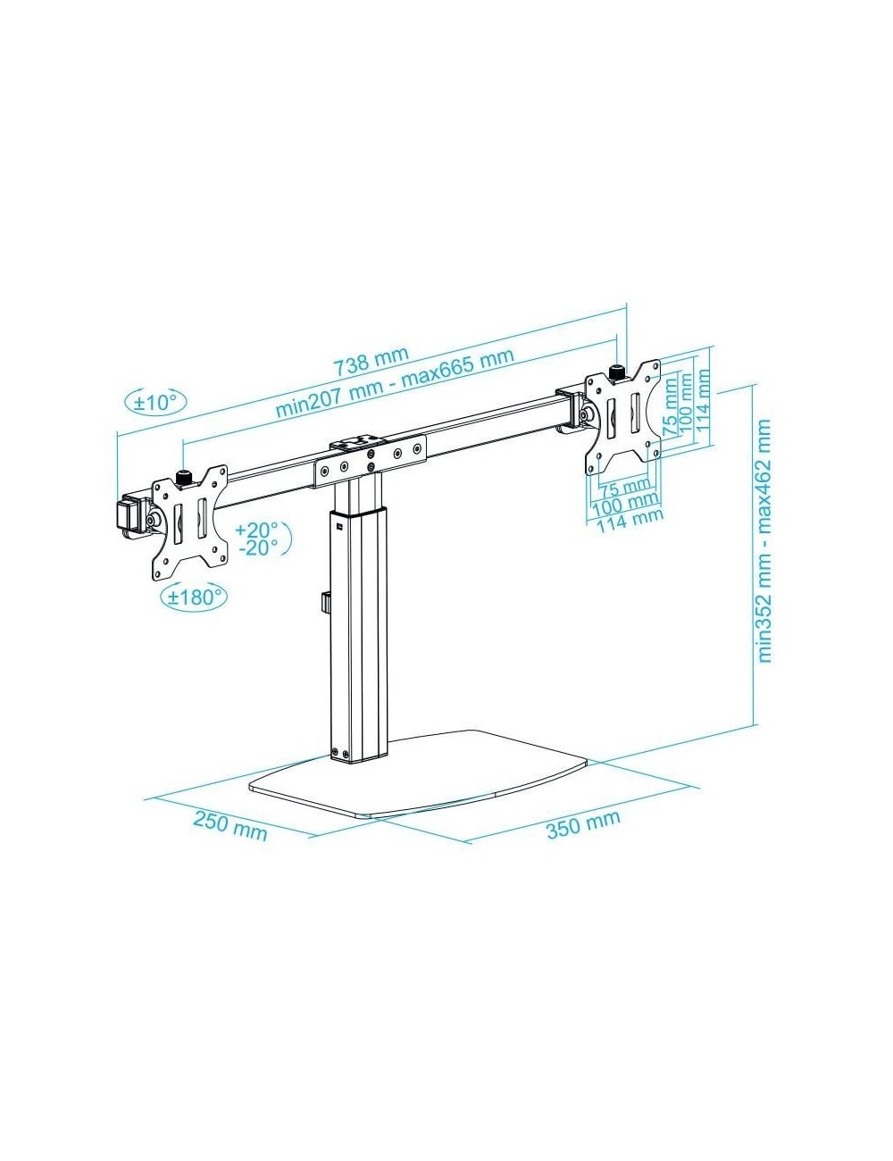 Soporte de Sobremesa para 2 Monitores TooQ DB1727TN-B/ Giratorio/ Inclinable/ hasta 6kg