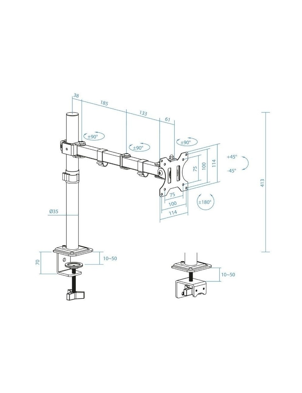 Soporte de Mesa para Monitor TooQ DB1801TN-B/ Giratorio/ Inclinable/ hasta 8kg