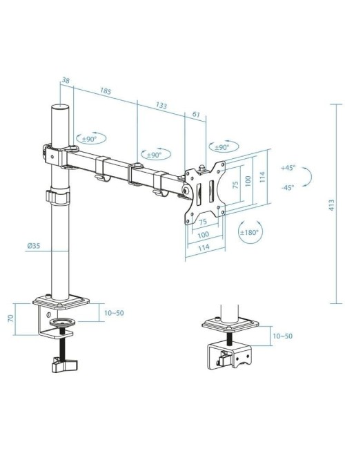 Soporte de Mesa para Monitor TooQ DB1801TN-B/ Giratorio/ Inclinable/ hasta 8kg