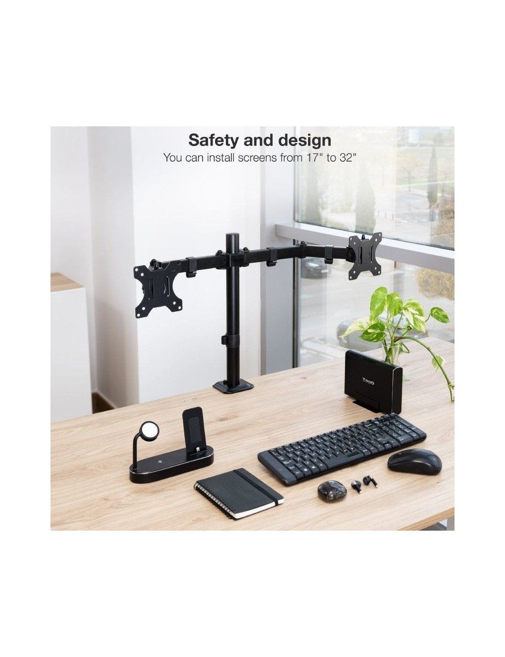 Soporte de Mesa para 2 Monitores TooQ DB1802TN-B/ Giratorio/ Inclinable/ hasta 8kg