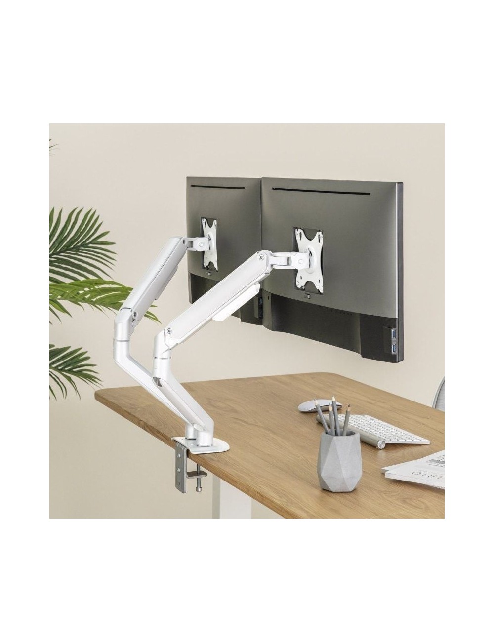 Soporte de Mesa para 2 Monitores TooQ DB4132TNR-W/ Giratorio/ Inclinable/ hasta 9kg