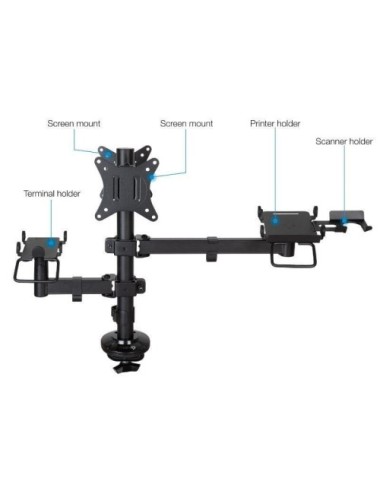 Soporte de Mesa para 2 Monitores, TPV, Impresora, Términal y Lector TooQ TQPM0002/ Giratorio/ Inclinable/ hasta 9kg