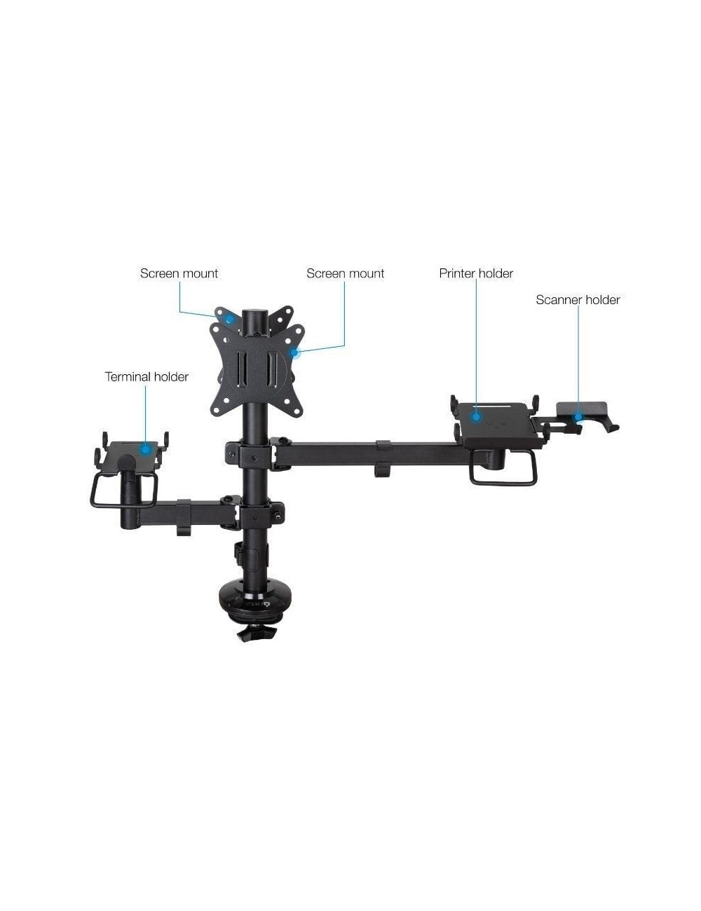 Soporte de Mesa para 2 Monitores, TPV, Impresora, Términal y Lector TooQ TQPM0002/ Giratorio/ Inclinable/ hasta 9kg