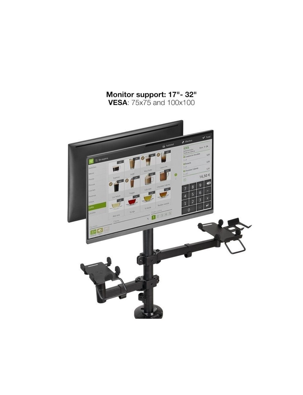 Soporte de Mesa para 2 Monitores, TPV, Impresora, Términal y Lector TooQ TQPM0002/ Giratorio/ Inclinable/ hasta 9kg