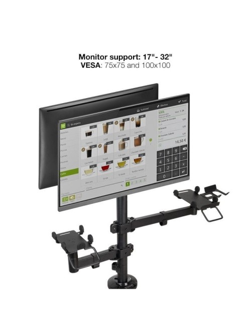 Soporte de Mesa para 2 Monitores, TPV, Impresora, Términal y Lector TooQ TQPM0002/ Giratorio/ Inclinable/ hasta 9kg