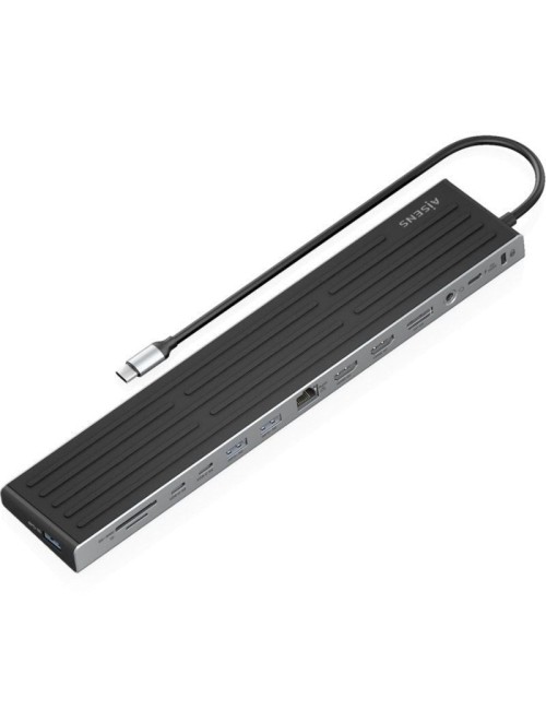 Docking USB Tipo-C Aisens ASUC-13P042-GR/ 2xUSB Tipo-C/ 1xUSB Tipo-C PD/ 2xUSB/ 2xHDMI/ 1xDisplayPort/ 1xLector de Tarjetas/ 1xJ
