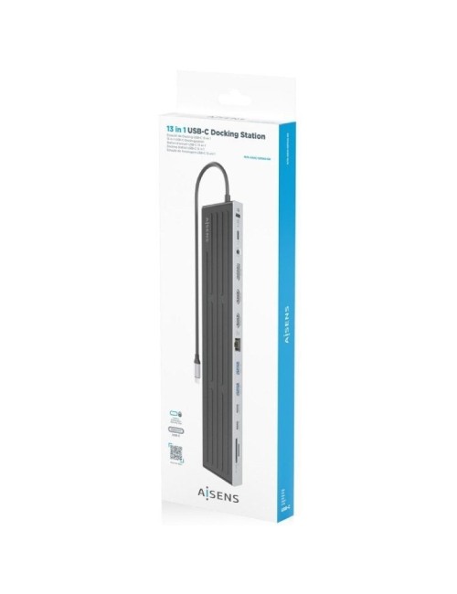 Docking USB Tipo-C Aisens ASUC-13P042-GR/ 2xUSB Tipo-C/ 1xUSB Tipo-C PD/ 2xUSB/ 2xHDMI/ 1xDisplayPort/ 1xLector de Tarjetas/ 1xJ