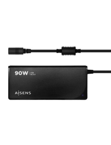 Cargador de Portátil Aisens ASLC-90WAUTO-BK/ 1xUSB/ 90W/ Automático/ 12 Conectores/ Voltaje 15-20V