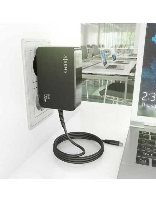 Cargador de Portátil GaN Aisens ASCH-1PD100WL50-BK USB Tipo-C/ 100W/ Automático/ Voltaje 5-20V