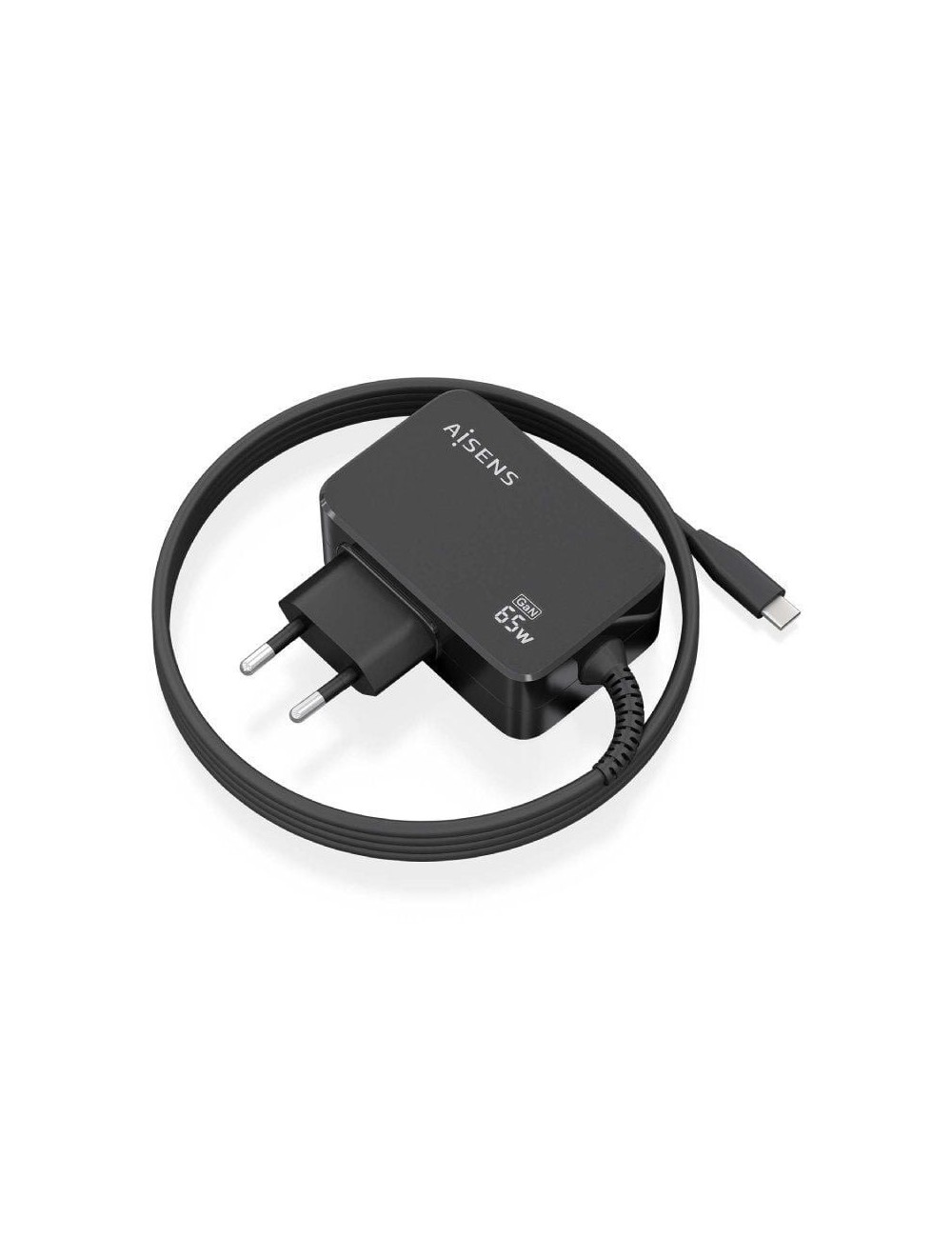 Cargador de Portátil GaN Aisens ASCH-1PD65WL033-BK/ 1xUSB Tipo-C + Cable 1.8m/ 65W/ Automático/ Voltaje 5-20V