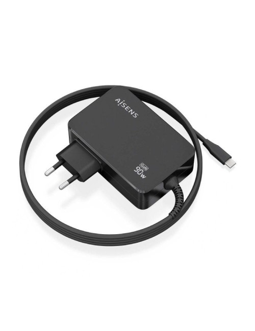 Cargador de Portátil GaN Aisens ASCH-1PD90WL034-BK/ 1xUSB Tipo-C + Cable 1.8m/ 90W/ Automático/ Voltaje 5-20V