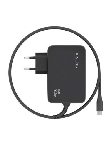 Cargador de Portátil GaN Aisens ASCH-1PD90WL034-BK/ 1xUSB Tipo-C + Cable 1.8m/ 90W/ Automático/ Voltaje 5-20V
