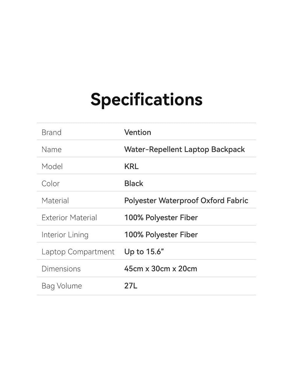 Mochila Vention KRLB0 para Portátiles hasta 15.6'/ Impermeable/ Negra