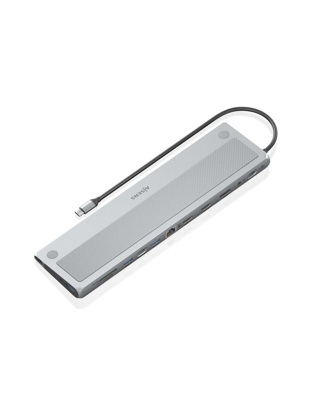 Docking USB Tipo-C Aisens ASUC-12P020-GR/ 2xHDMI 4K/ 3xUSB/ 1xUSB Tipo-C/ 1xRJ45/ 1xDisplayPort/ 1xLector Tarjetas/ 1xUSB Tipo-C