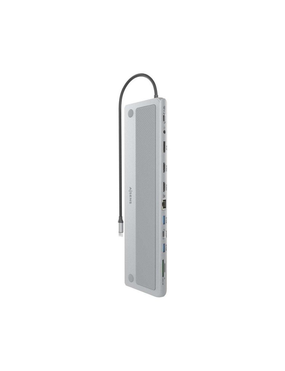 Docking USB Tipo-C Aisens ASUC-12P020-GR/ 2xHDMI 4K/ 3xUSB/ 1xUSB Tipo-C/ 1xRJ45/ 1xDisplayPort/ 1xLector Tarjetas/ 1xUSB Tipo-C