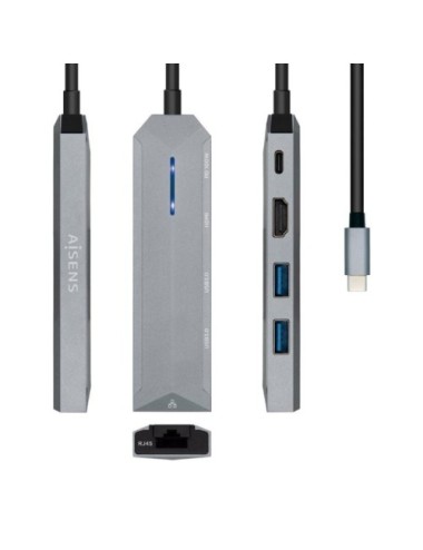 Docking USB Tipo-C Aisens ASUC-5P003-GR/ 1xHDMI 4K/ 2xUSB/ 1xRJ45/ 1xUSB Tipo-C PD/ Gris