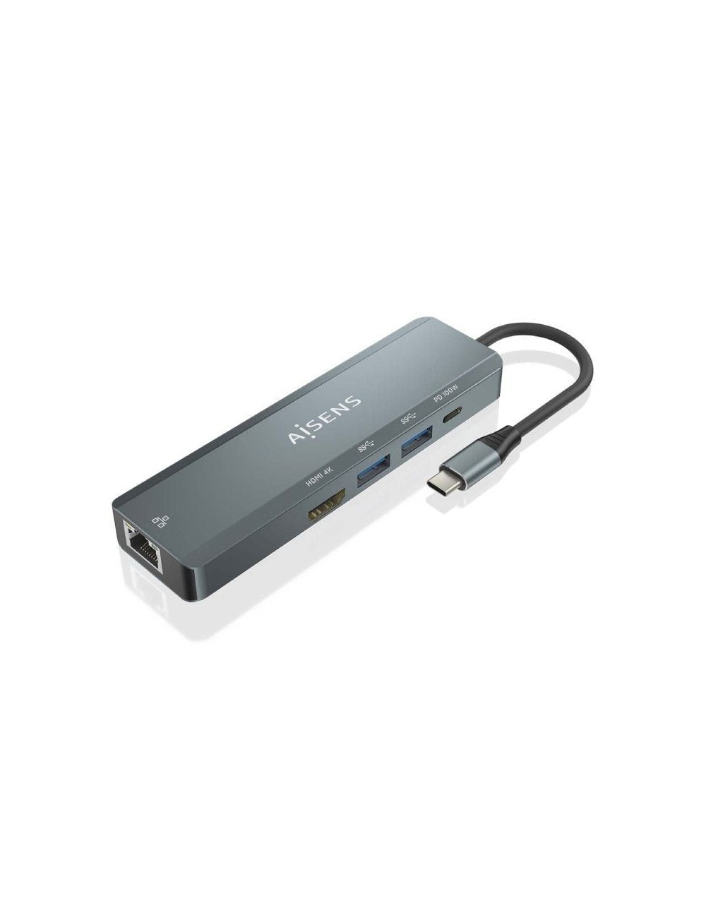 Docking USB Tipo-C Aisens ASUC-5P011-GR/ 1xHDMI 4K/ 2xUSB/ 1xRJ45/ 1xUSB Tipo-C/ 1xUSB Tipo-C PD/ Gris