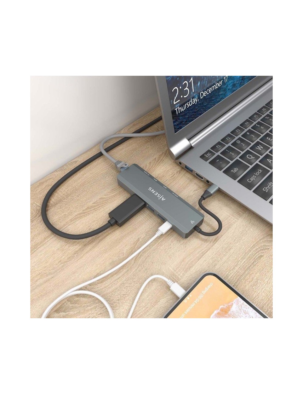 Docking USB Tipo-C Aisens ASUC-5P011-GR/ 1xHDMI 4K/ 2xUSB/ 1xRJ45/ 1xUSB Tipo-C/ 1xUSB Tipo-C PD/ Gris