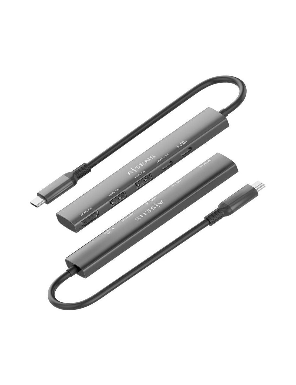 Docking USB Tipo-C Aisens ASUC-5P022-GR/ 1xHDMI 4K/ 2xUSB/ 1xUSB Tipo-C/ 1xUSB Tipo-C PD/ Gris