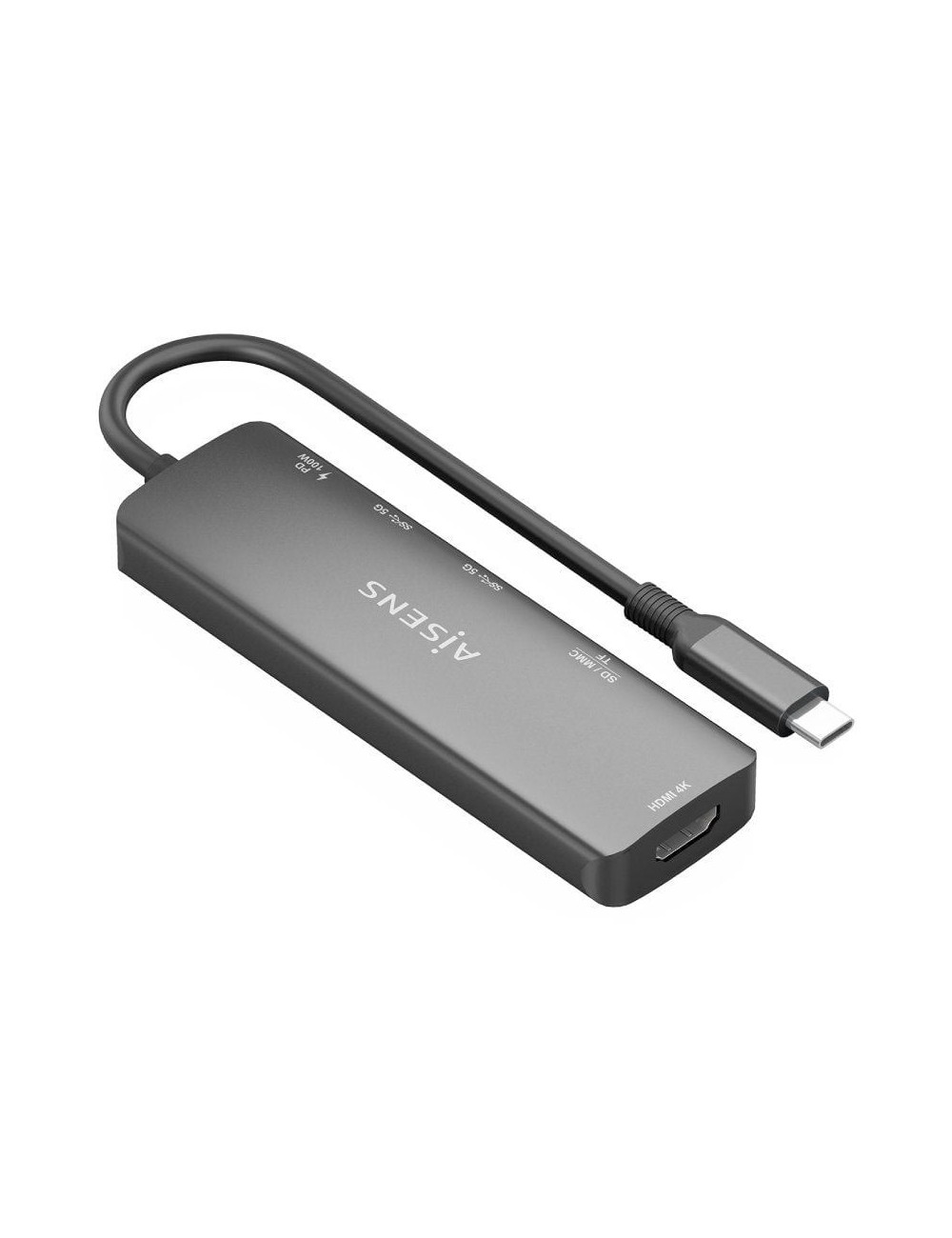 Docking USB Tipo-C Aisens ASUC-6P023-GR/ 1xHDMI 4K/ 2xUSB/ 1xUSB Tipo-C PD/ 1xLector Tarjetas/ Gris