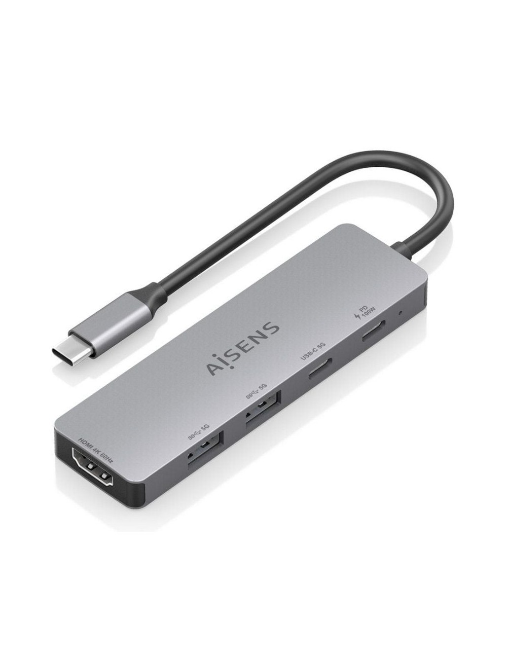 Docking USB Tipo-C Aisens ASUC-5P028-GR/ 1xHDMI 4K/ 2xUSB/ 2xUSB Tipo-C/ 1xUSB Tipo-C PD/ Gris