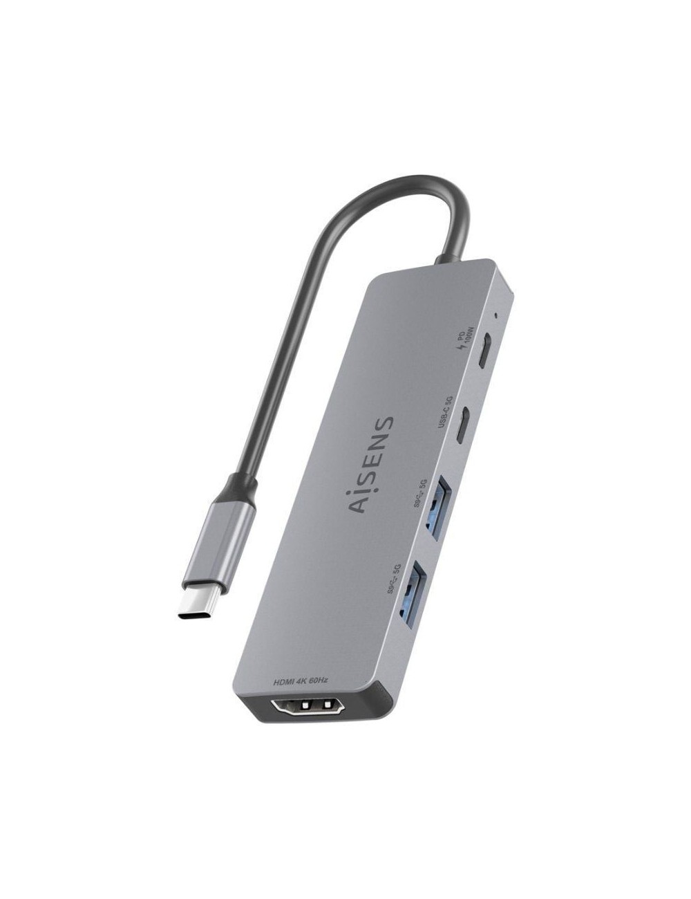 Docking USB Tipo-C Aisens ASUC-5P028-GR/ 1xHDMI 4K/ 2xUSB/ 2xUSB Tipo-C/ 1xUSB Tipo-C PD/ Gris