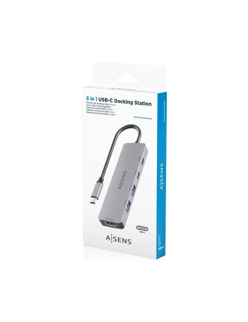 Docking USB Tipo-C Aisens ASUC-5P028-GR/ 1xHDMI 4K/ 2xUSB/ 2xUSB Tipo-C/ 1xUSB Tipo-C PD/ Gris