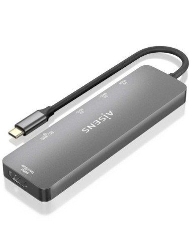 Docking USB Tipo-C Aisens ASUC-6P016-GR/ 1xHDMI 4K/ 2xUSB/ 1xLector Tarjetas/ 1xUSB Tipo-C PD/ Gris