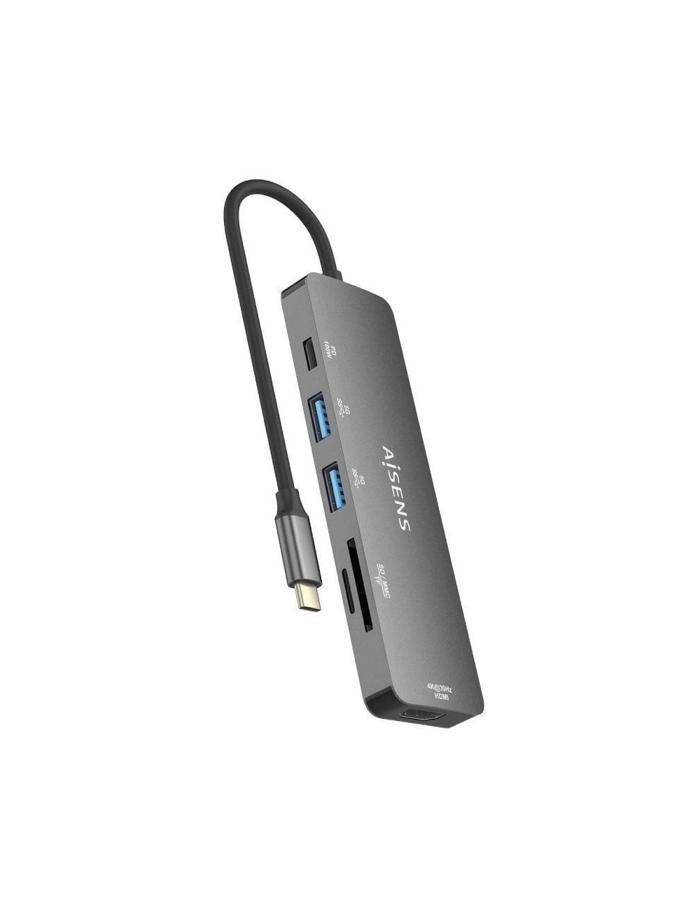 Docking USB Tipo-C Aisens ASUC-6P016-GR/ 1xHDMI 4K/ 2xUSB/ 1xLector Tarjetas/ 1xUSB Tipo-C PD/ Gris