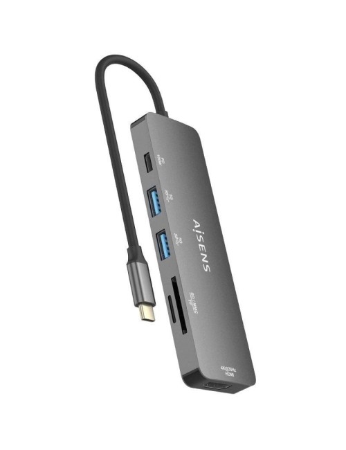 Docking USB Tipo-C Aisens ASUC-6P016-GR/ 1xHDMI 4K/ 2xUSB/ 1xLector Tarjetas/ 1xUSB Tipo-C PD/ Gris