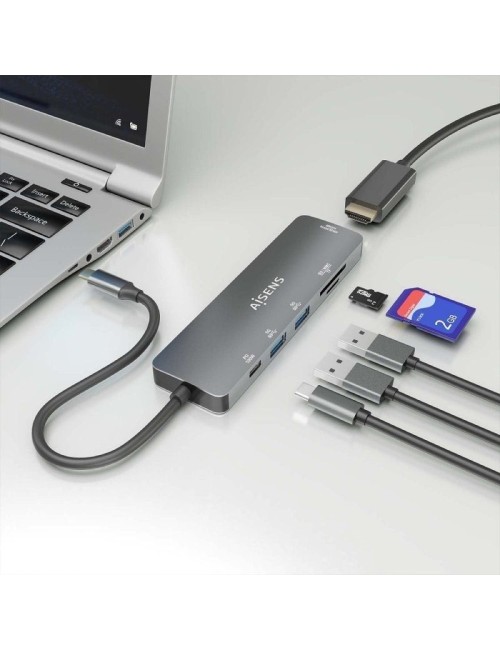 Docking USB Tipo-C Aisens ASUC-6P016-GR/ 1xHDMI 4K/ 2xUSB/ 1xLector Tarjetas/ 1xUSB Tipo-C PD/ Gris