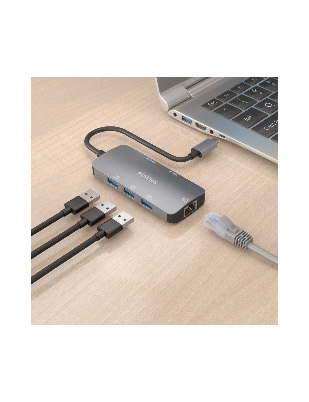 Docking USB Tipo-C Aisens ASUC-6P019-GR/ 1xHDMI 4K/ 3xUSB/ 1xRJ45/ 1xUSB Tipo-C PD/ Gris