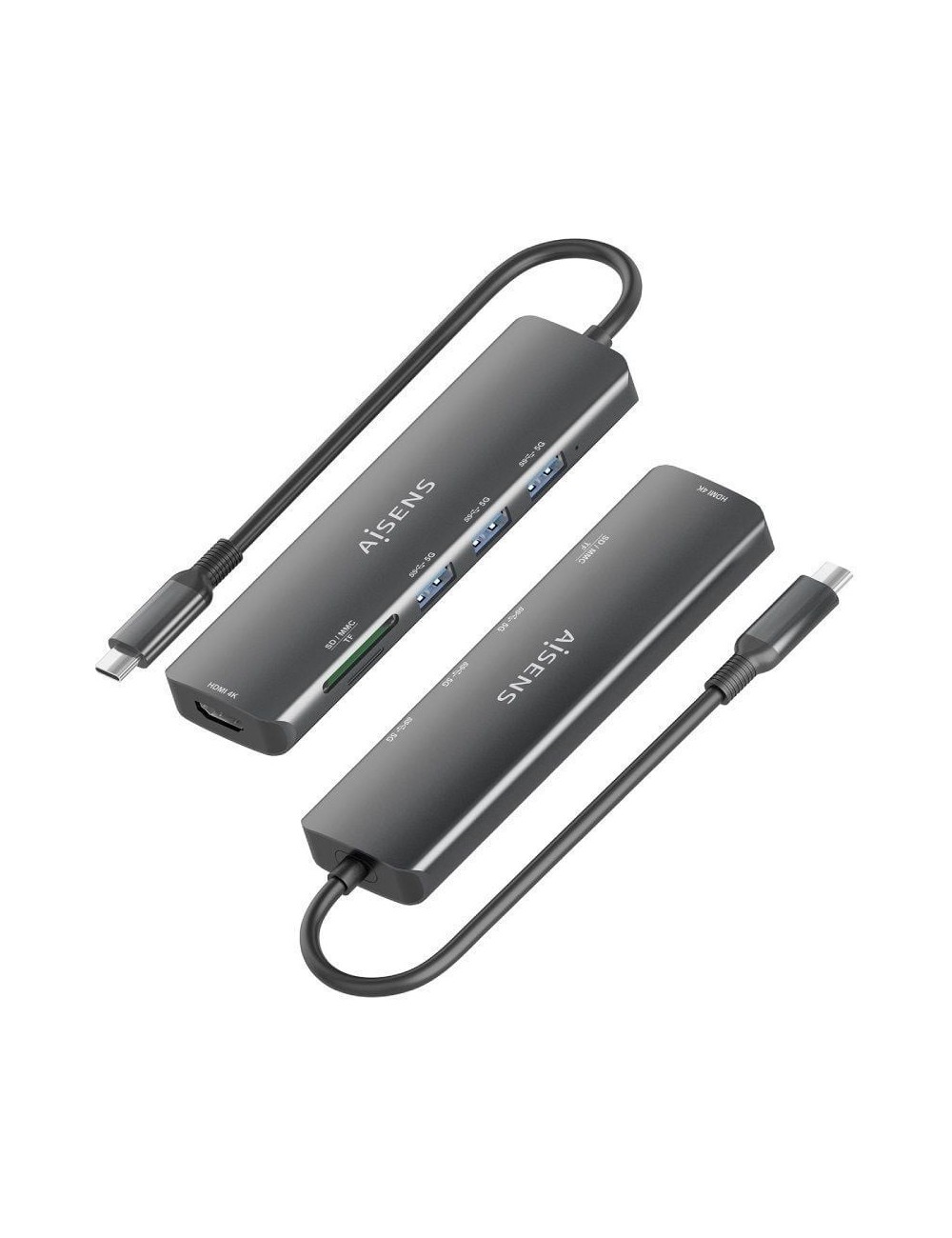 Docking USB Tipo-C Aisens ASUC-6P024-GR/ 1xHDMI 4K/ 3xUSB/ 1xLector Tarjetas/ Gris
